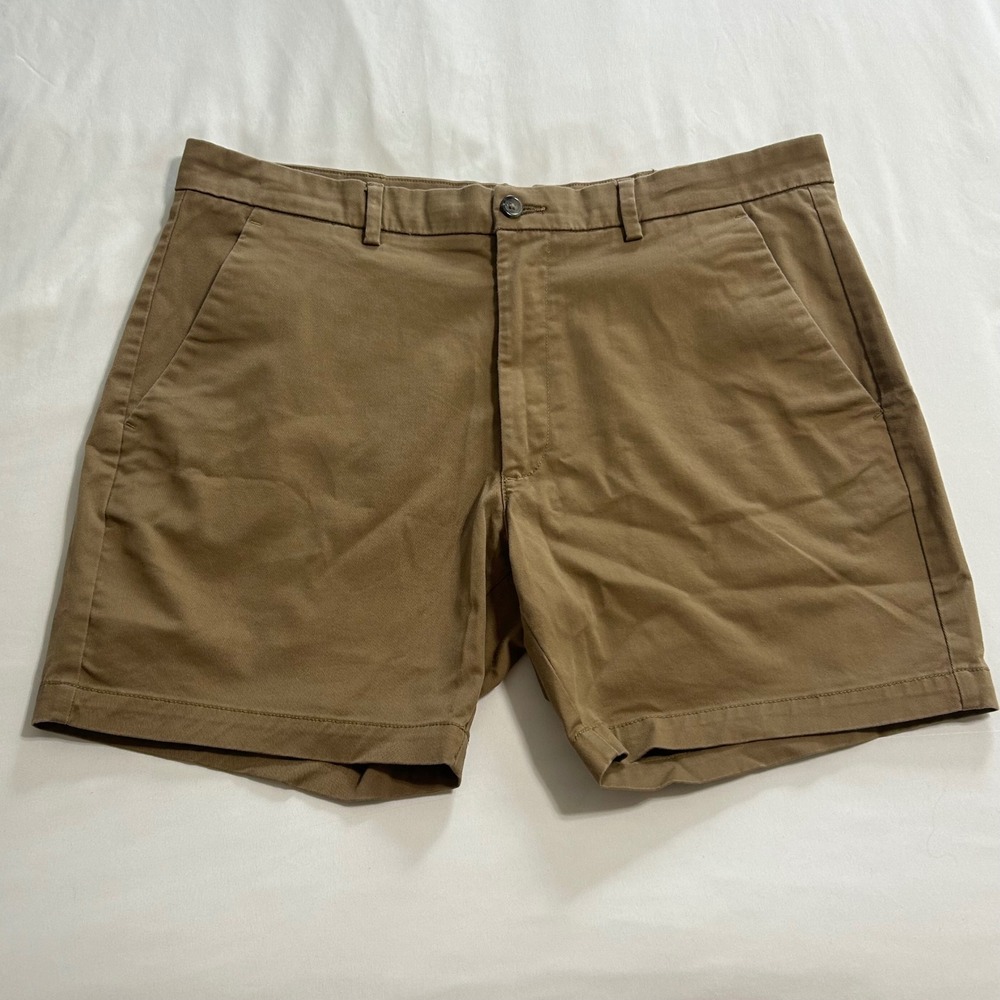 St Johns Bay Temp Flex Mens Brown Khaki Chino Shorts Size 38 Stretch Repreve